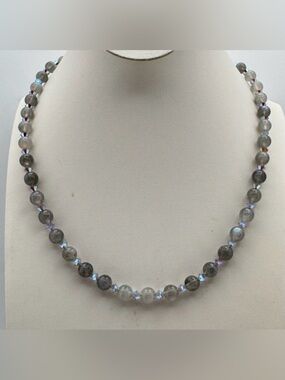 Stunning New Labradorite Beaded Necklace Swarovski Crystal Accents Silver Toggle